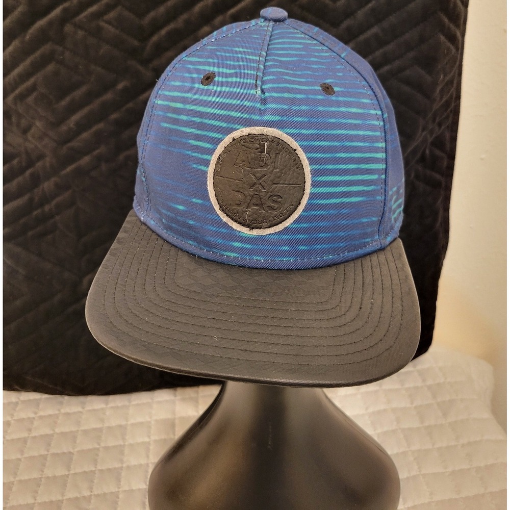 Adidas Collection Snapback Hat Blue Green Glitch Stripe Flat Brim Cap Distressed